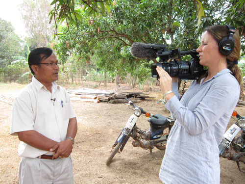 Mr Chhuon Vuthy (left), Human Resource Director of LWD, gives short interview for the film.