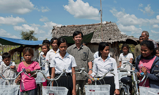 Generous Cambodian benefactors donate bikes to poorest students in rural area