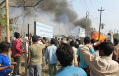 In a picture is a camp in Goldhap of Jhapa, an Eastern Nepali   district, which caught into fire on 22 March 